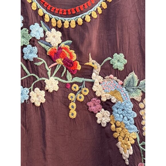 Johnny Was Size XL RUNS LARGE Womens Embroidered Pattern Semi-sheer Top Peacock - Picture 2 of 7